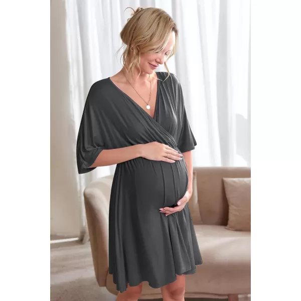 Ekouaer 3 in 1 LaborDeliveryHospital Gown Maternity Dress Nursing Nightgown Sleepwear for BreastfeedingCharcoal Grey