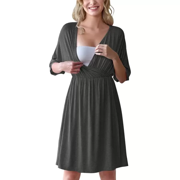 Ekouaer 3 in 1 LaborDeliveryHospital Gown Maternity Dress Nursing Nightgown Sleepwear for BreastfeedingDark Grey