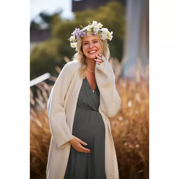 Ekouaer 3 in 1 LaborDeliveryHospital Gown Maternity Dress Nursing Nightgown Sleepwear for BreastfeedingDark Grey