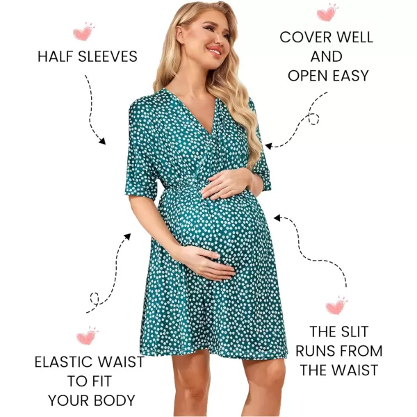 Ekouaer 3 in 1 LaborDeliveryHospital Gown Maternity Dress Nursing Nightgown Sleepwear for BreastfeedingGreen Floral