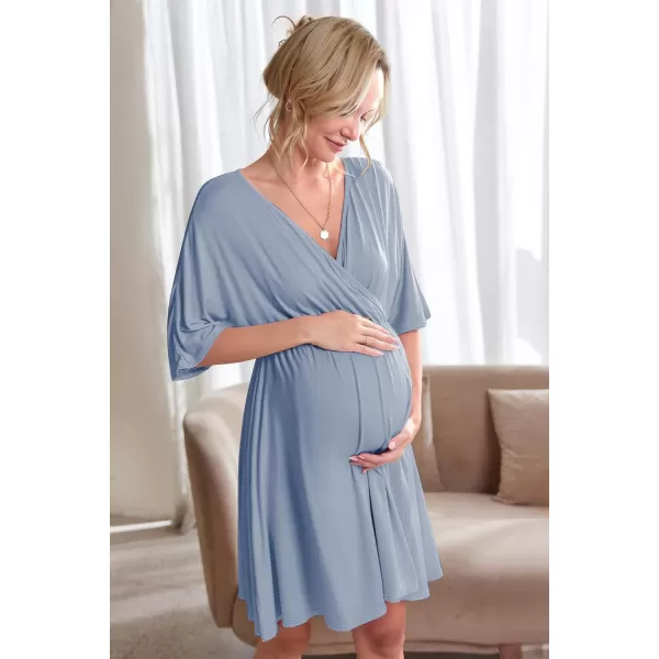 Ekouaer 3 in 1 LaborDeliveryHospital Gown Maternity Dress Nursing Nightgown Sleepwear for BreastfeedingLake Blue