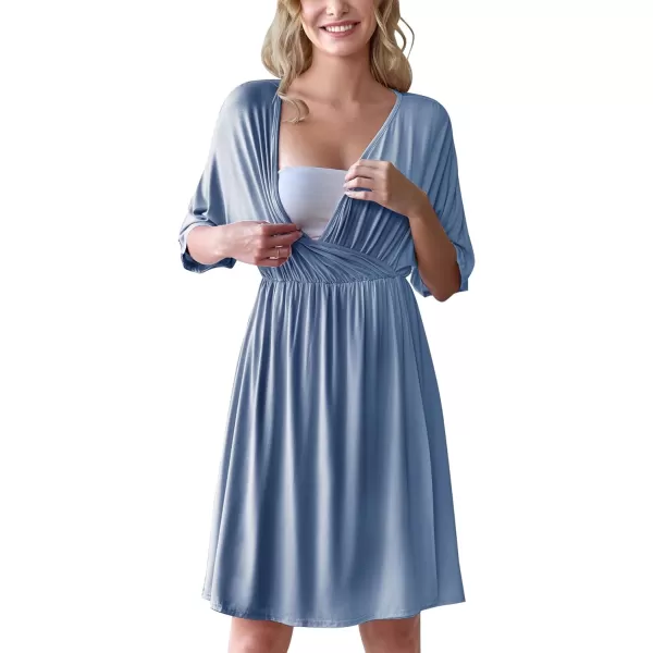 Ekouaer 3 in 1 LaborDeliveryHospital Gown Maternity Dress Nursing Nightgown Sleepwear for BreastfeedingLake Blue