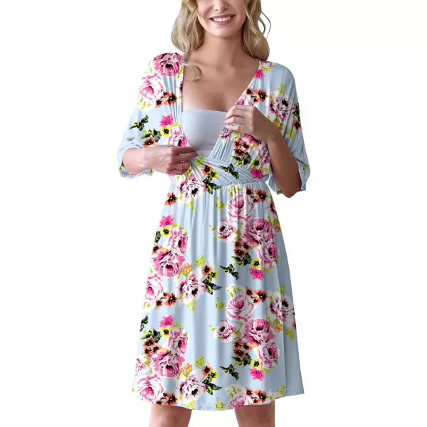 Ekouaer 3 in 1 LaborDeliveryHospital Gown Maternity Dress Nursing Nightgown Sleepwear for BreastfeedingLight Blue Floral