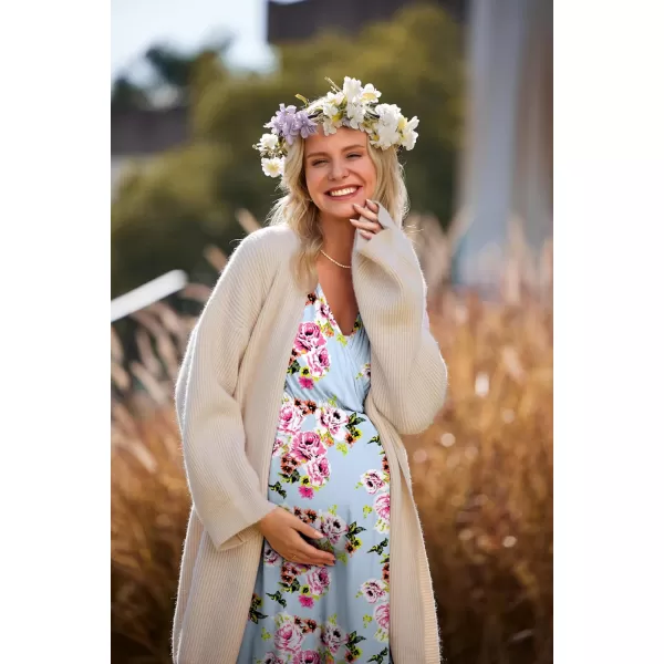 Ekouaer 3 in 1 LaborDeliveryHospital Gown Maternity Dress Nursing Nightgown Sleepwear for BreastfeedingLight Blue Floral