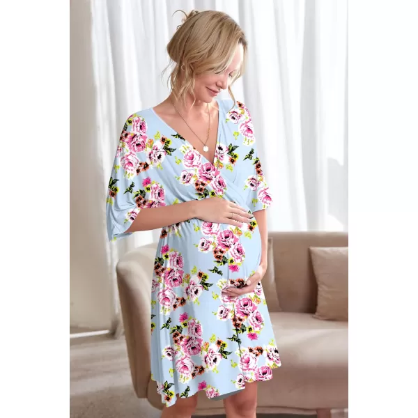 Ekouaer 3 in 1 LaborDeliveryHospital Gown Maternity Dress Nursing Nightgown Sleepwear for BreastfeedingLight Blue Floral