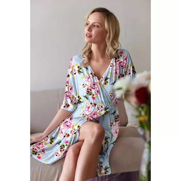 Ekouaer 3 in 1 LaborDeliveryHospital Gown Maternity Dress Nursing Nightgown Sleepwear for BreastfeedingLight Blue Floral