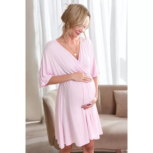 Ekouaer 3 in 1 LaborDeliveryHospital Gown Maternity Dress Nursing Nightgown Sleepwear for BreastfeedingLight Pink