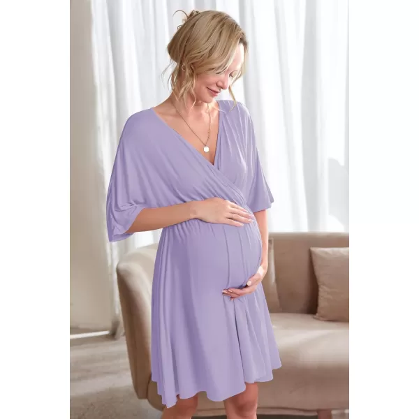 Ekouaer 3 in 1 LaborDeliveryHospital Gown Maternity Dress Nursing Nightgown Sleepwear for BreastfeedingLilac Purple