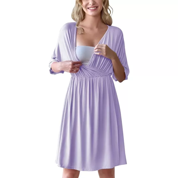 Ekouaer 3 in 1 LaborDeliveryHospital Gown Maternity Dress Nursing Nightgown Sleepwear for BreastfeedingLilac Purple