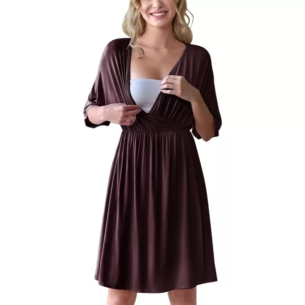 Ekouaer 3 in 1 LaborDeliveryHospital Gown Maternity Dress Nursing Nightgown Sleepwear for BreastfeedingMaroon