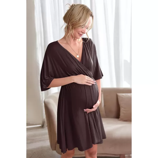 Ekouaer 3 in 1 LaborDeliveryHospital Gown Maternity Dress Nursing Nightgown Sleepwear for BreastfeedingMaroon