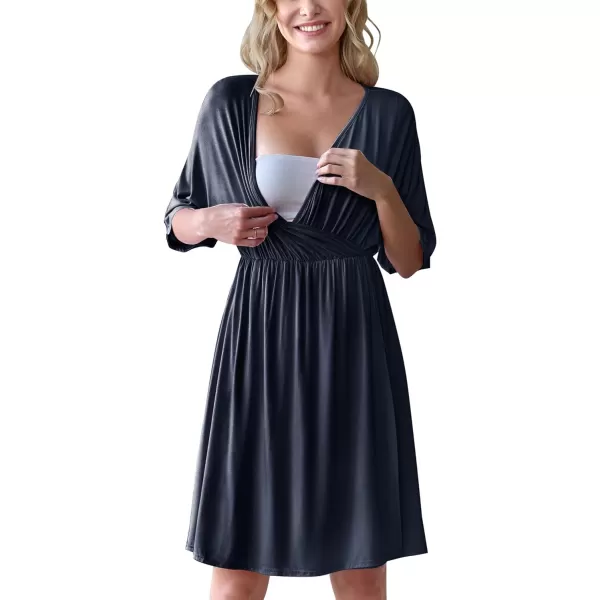 Ekouaer 3 in 1 LaborDeliveryHospital Gown Maternity Dress Nursing Nightgown Sleepwear for BreastfeedingNavy Blue