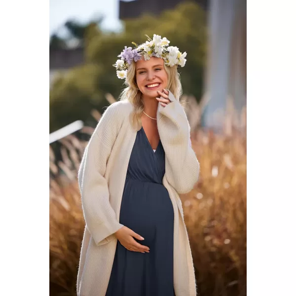 Ekouaer 3 in 1 LaborDeliveryHospital Gown Maternity Dress Nursing Nightgown Sleepwear for BreastfeedingNavy Blue