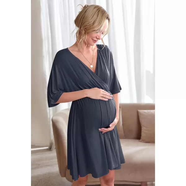 Ekouaer 3 in 1 LaborDeliveryHospital Gown Maternity Dress Nursing Nightgown Sleepwear for BreastfeedingNavy Blue