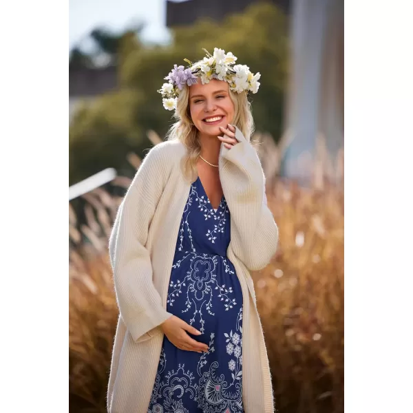 Ekouaer 3 in 1 LaborDeliveryHospital Gown Maternity Dress Nursing Nightgown Sleepwear for BreastfeedingNavy Flower Vine