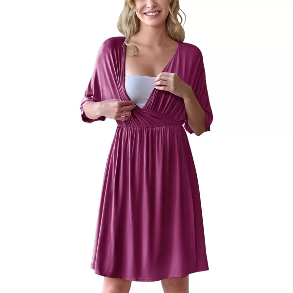 Ekouaer 3 in 1 LaborDeliveryHospital Gown Maternity Dress Nursing Nightgown Sleepwear for BreastfeedingWine Berry