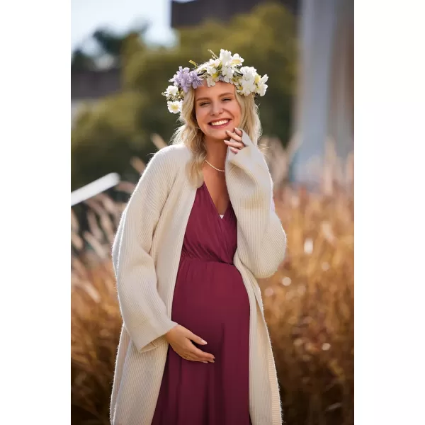 Ekouaer 3 in 1 LaborDeliveryHospital Gown Maternity Dress Nursing Nightgown Sleepwear for BreastfeedingWine Red