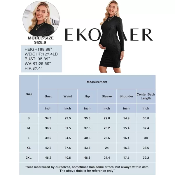 Ekouaer Maternity Dress Rib Knit Mock Turtleneck Long Sleeve Stretchy Bodycon Pregnancy DressesBlack