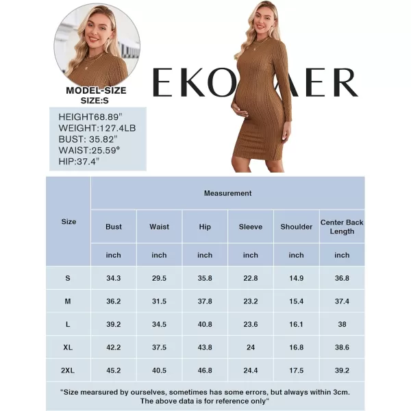 Ekouaer Maternity Dress Rib Knit Mock Turtleneck Long Sleeve Stretchy Bodycon Pregnancy DressesBrown