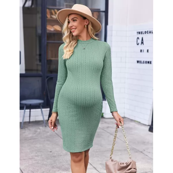 Ekouaer Maternity Dress Rib Knit Mock Turtleneck Long Sleeve Stretchy Bodycon Pregnancy DressesMint Green