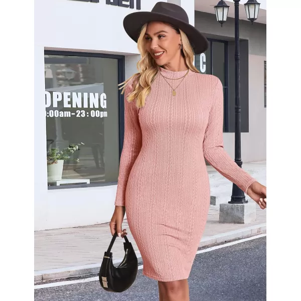 Ekouaer Maternity Dress Rib Knit Mock Turtleneck Long Sleeve Stretchy Bodycon Pregnancy DressesPink