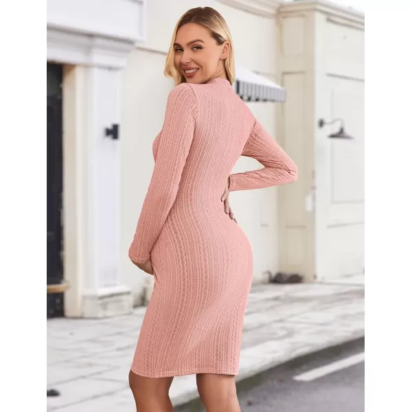 Ekouaer Maternity Dress Rib Knit Mock Turtleneck Long Sleeve Stretchy Bodycon Pregnancy DressesPink