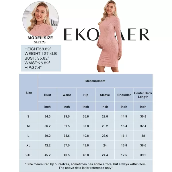 Ekouaer Maternity Dress Rib Knit Mock Turtleneck Long Sleeve Stretchy Bodycon Pregnancy DressesPink