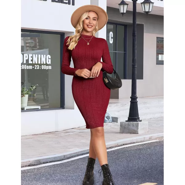 Ekouaer Maternity Dress Rib Knit Mock Turtleneck Long Sleeve Stretchy Bodycon Pregnancy DressesWine Red