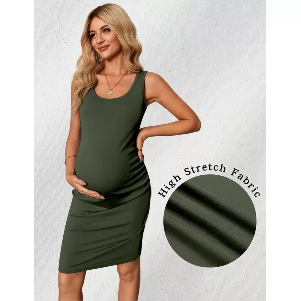 Ekouaer Maternity Dresses for Baby Shower Soft Maternity Bodycon Dress Sleeveless Ribbed Side Ruching Pregnancy DressArmy Green