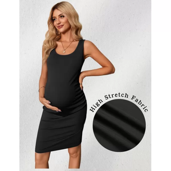 Ekouaer Maternity Dresses for Baby Shower Soft Maternity Bodycon Dress Sleeveless Ribbed Side Ruching Pregnancy DressBlack