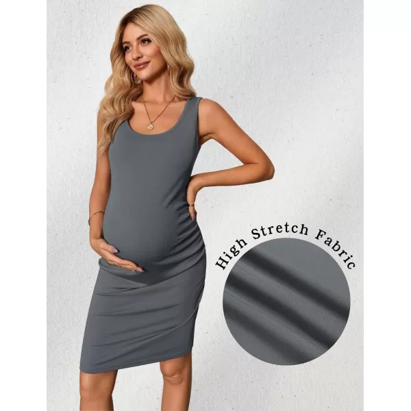 Ekouaer Maternity Dresses for Baby Shower Soft Maternity Bodycon Dress Sleeveless Ribbed Side Ruching Pregnancy DressDark Gray