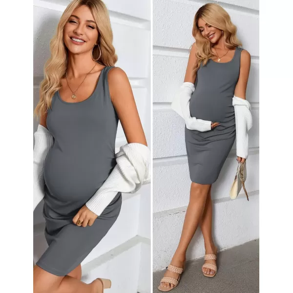 Ekouaer Maternity Dresses for Baby Shower Soft Maternity Bodycon Dress Sleeveless Ribbed Side Ruching Pregnancy DressDark Gray