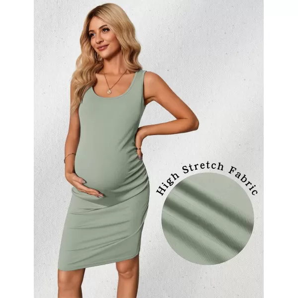 Ekouaer Maternity Dresses for Baby Shower Soft Maternity Bodycon Dress Sleeveless Ribbed Side Ruching Pregnancy DressGrass Green