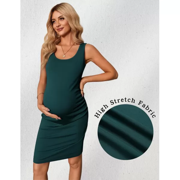 Ekouaer Maternity Dresses for Baby Shower Soft Maternity Bodycon Dress Sleeveless Ribbed Side Ruching Pregnancy DressGreen