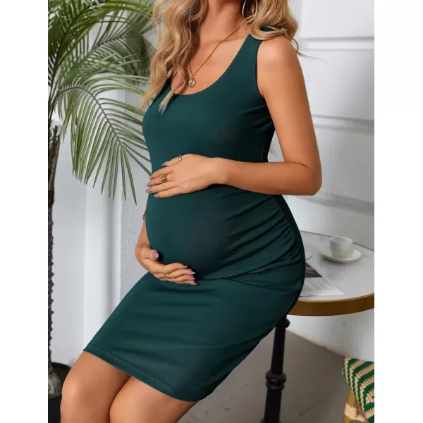 Ekouaer Maternity Dresses for Baby Shower Soft Maternity Bodycon Dress Sleeveless Ribbed Side Ruching Pregnancy DressGreen