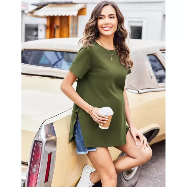 Ekouaer Maternity Shirts Short Sleeve Pregnancy Tops T Shirt Split Side Casual Crewneck Pregnant Tunic Tee Blouses ClothesArmy Green