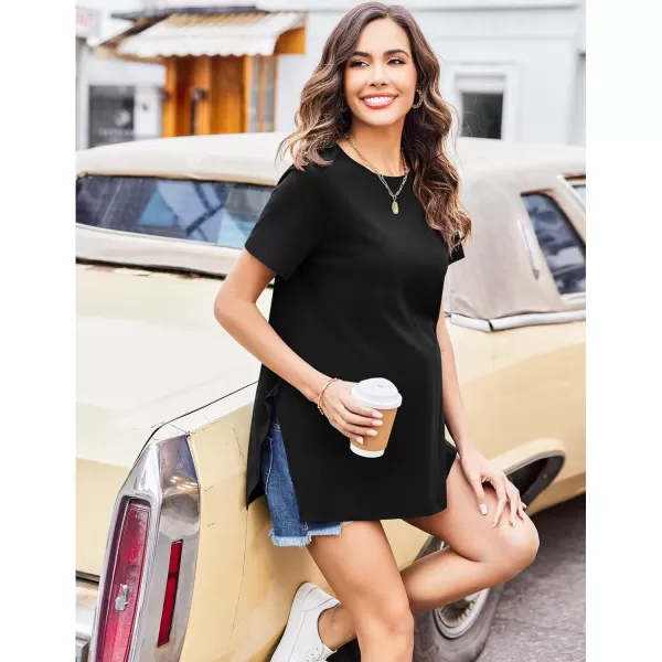 Ekouaer Maternity Shirts Short Sleeve Pregnancy Tops T Shirt Split Side Casual Crewneck Pregnant Tunic Tee Blouses ClothesBlack