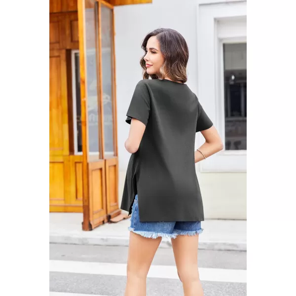 Ekouaer Maternity Shirts Short Sleeve Pregnancy Tops T Shirt Split Side Casual Crewneck Pregnant Tunic Tee Blouses ClothesDeep Grey