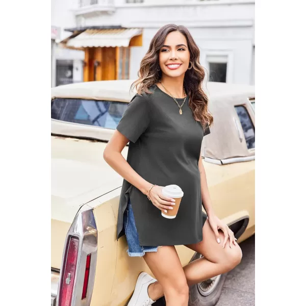 Ekouaer Maternity Shirts Short Sleeve Pregnancy Tops T Shirt Split Side Casual Crewneck Pregnant Tunic Tee Blouses ClothesDeep Grey