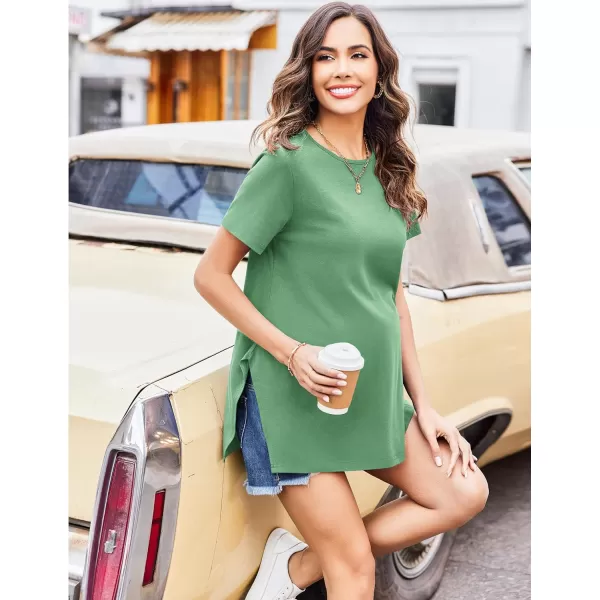 Ekouaer Maternity Shirts Short Sleeve Pregnancy Tops T Shirt Split Side Casual Crewneck Pregnant Tunic Tee Blouses ClothesGreen