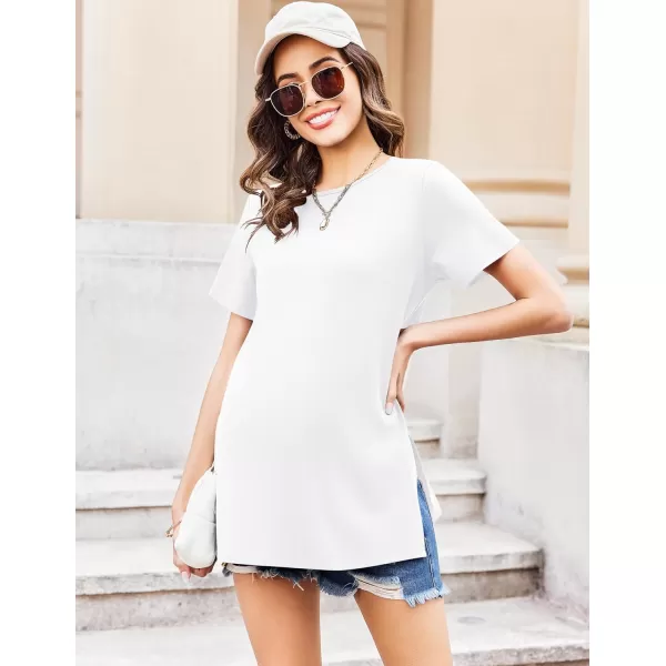 Ekouaer Maternity Shirts Short Sleeve Pregnancy Tops T Shirt Split Side Casual Crewneck Pregnant Tunic Tee Blouses ClothesWhite