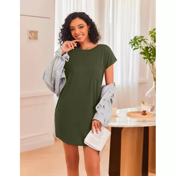 Ekouaer Nightgown for Women Slubknit Sleepshirt Tshirt Night Shirt Short Sleeve Sleepwear with Pockets S2XLArmy Green