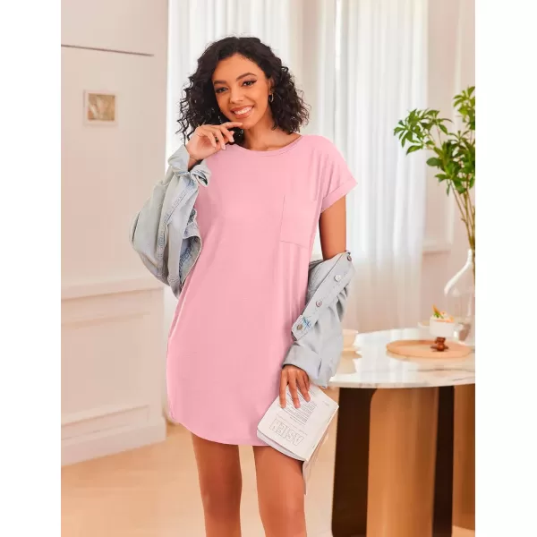 Ekouaer Nightgown for Women Slubknit Sleepshirt Tshirt Night Shirt Short Sleeve Sleepwear with Pockets S2XLPink