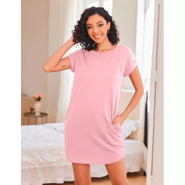 Ekouaer Nightgown for Women Slubknit Sleepshirt Tshirt Night Shirt Short Sleeve Sleepwear with Pockets S2XLPink