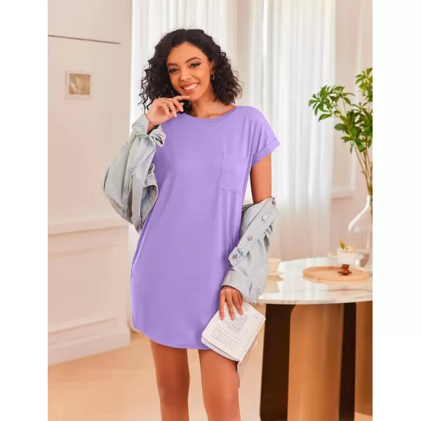 Ekouaer Nightgown for Women Slubknit Sleepshirt Tshirt Night Shirt Short Sleeve Sleepwear with Pockets S2XLPurple