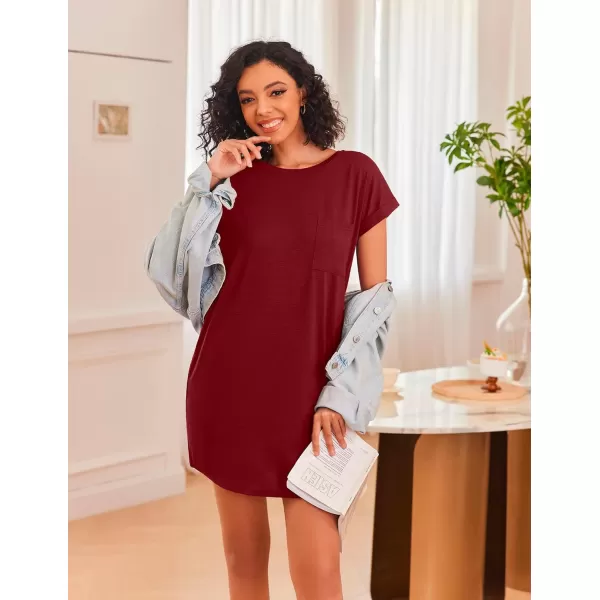 Ekouaer Nightgown for Women Slubknit Sleepshirt Tshirt Night Shirt Short Sleeve Sleepwear with Pockets S2XLWine Red