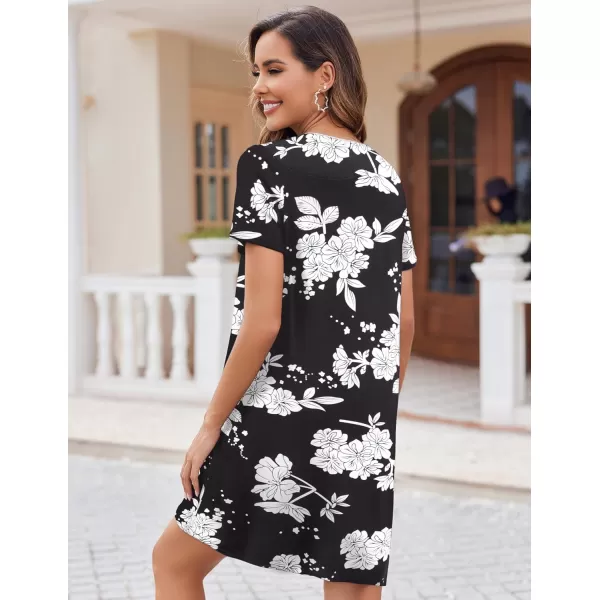 Ekouaer Nightgowns for Women 2 Pack Button Down Sleepshirt Short Sleeve Nightshirt Soft Sleepwear V Neck Pajama DressRedBlack Floral