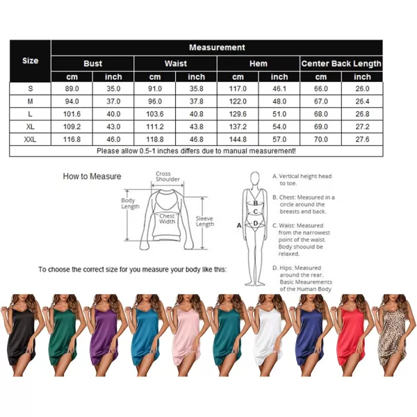 Ekouaer Nightgowns for Women 2 Pack Womens Satin Slip Dress Chemise Nightdress Sexy Sleepwear Silk PajamasGp2blackleopard