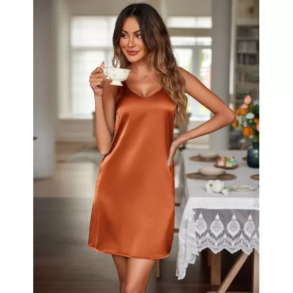 Ekouaer Nightgowns for Women 2 Pack Womens Satin Slip Dress Chemise Nightdress Sexy Sleepwear Silk PajamasGp6champagnerust Brown