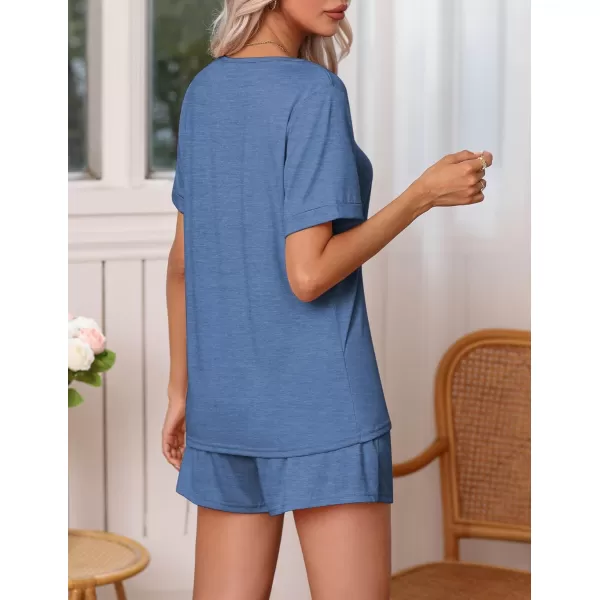 Ekouaer Pajamas Set Womens Short Sleeve V Neck Tee Top and Shorts Sleepwear 2 Piece PJ Sets SXXLBlue